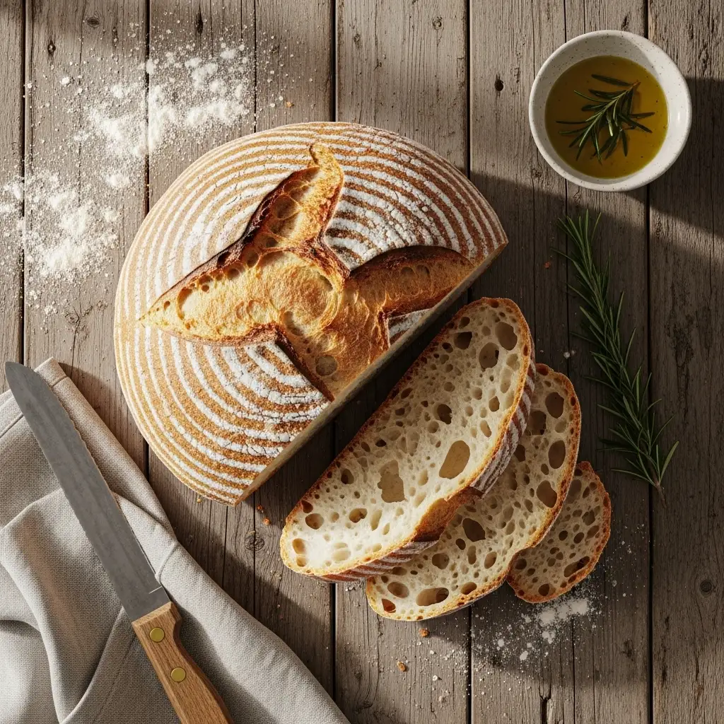 Presentazione del pane senza impasto visto dall’alto.