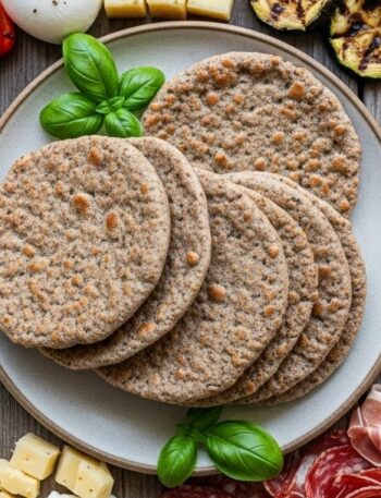 Presentazione finale delle piadine di grano saraceno con contorni.