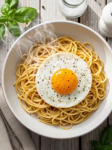 Spaghetti con luovo fritto Ricetta semplice e veloce
