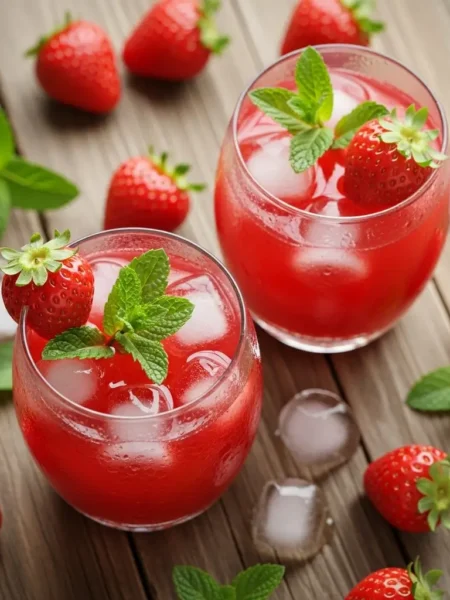 Presentazione finale del succo di fragola visto dall’alto
