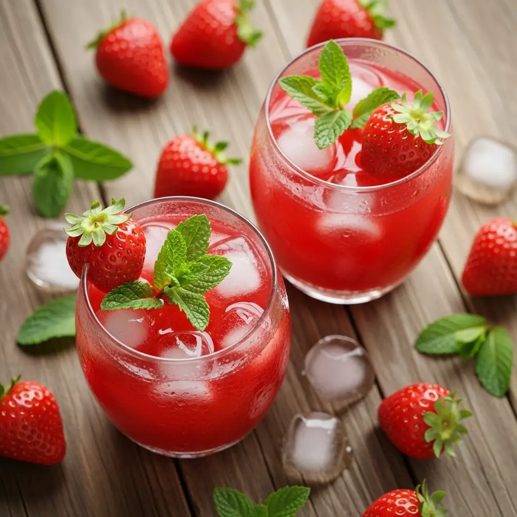 Presentazione finale del succo di fragola visto dall’alto